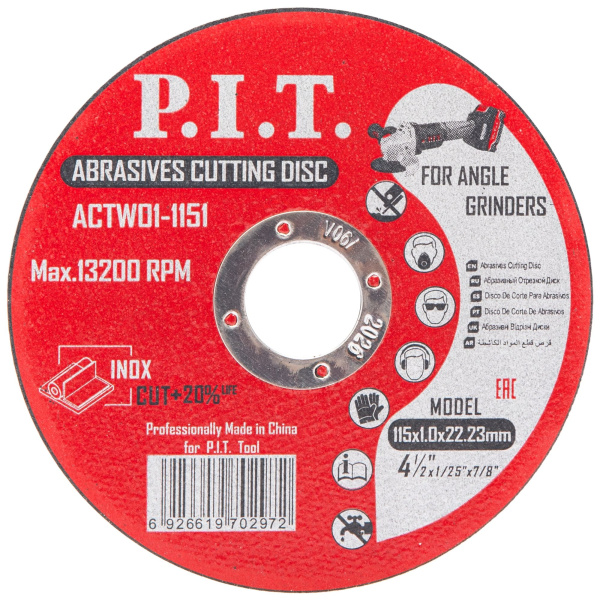 Диск отрезной по металлу P.I.T. 115x22,2x1,0 мм 10 шт в уп.(ACTW01-1151)