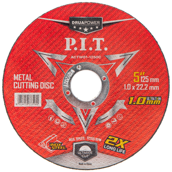 Диск отрезной по металлу и нерж. стали P.I.T. DRUA ACTW01-1250C (10уп.х10шт.(100 шт.)+карт.дисплей)