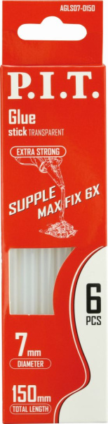 Клеевые стержни P.I.T. длина 150 мм, диаметр 7 мм, прозрачный, 6 шт в уп.(AGLS07-0150)